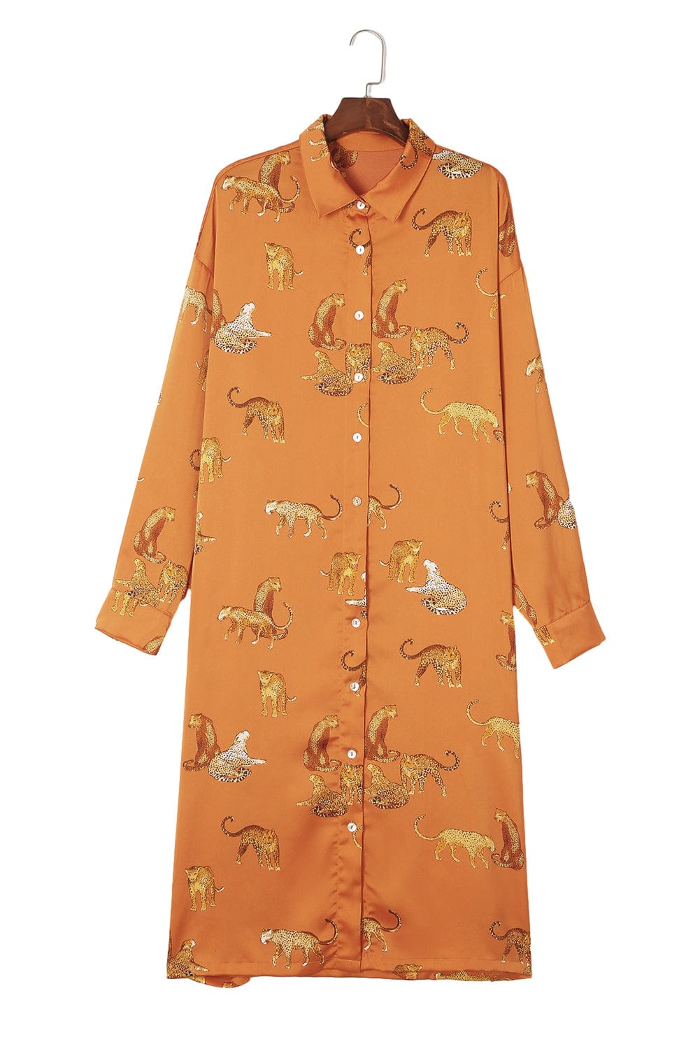 Fierce Mustard Leopard Print Shirt Dress with Split Hem