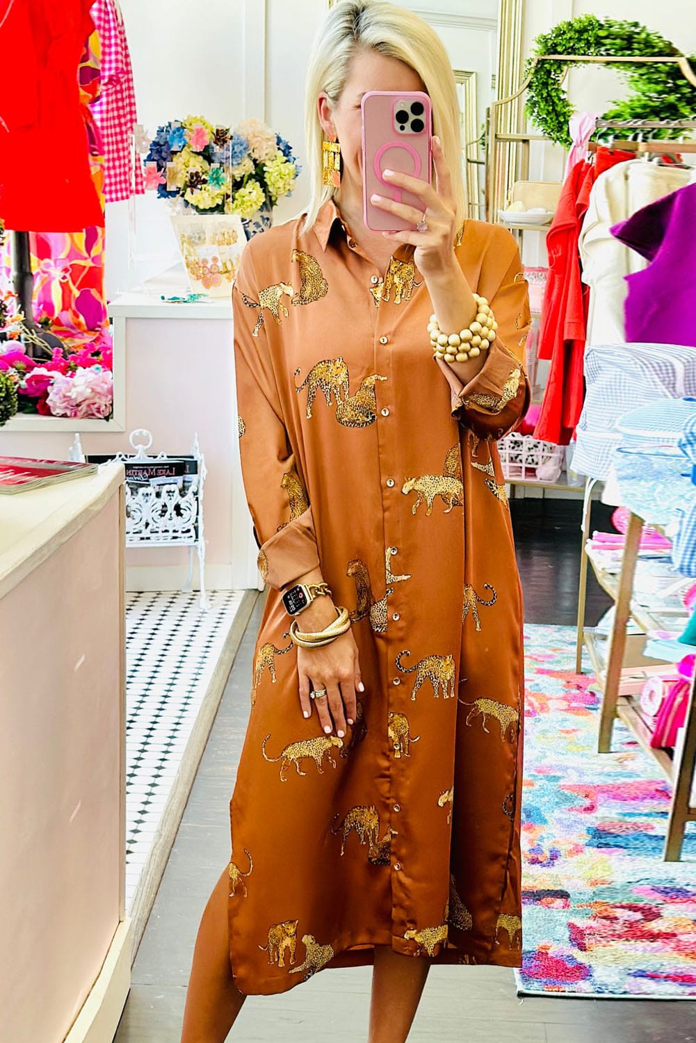 Fierce Mustard Leopard Print Shirt Dress with Split Hem