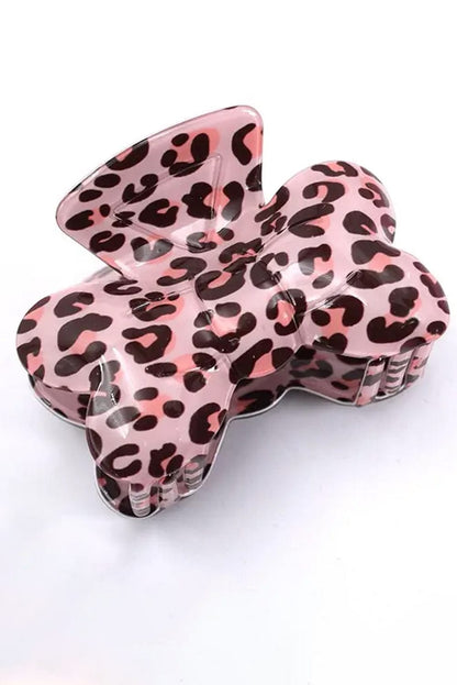 Fierce Pink Leopard Print Bow Claw Hair Clip