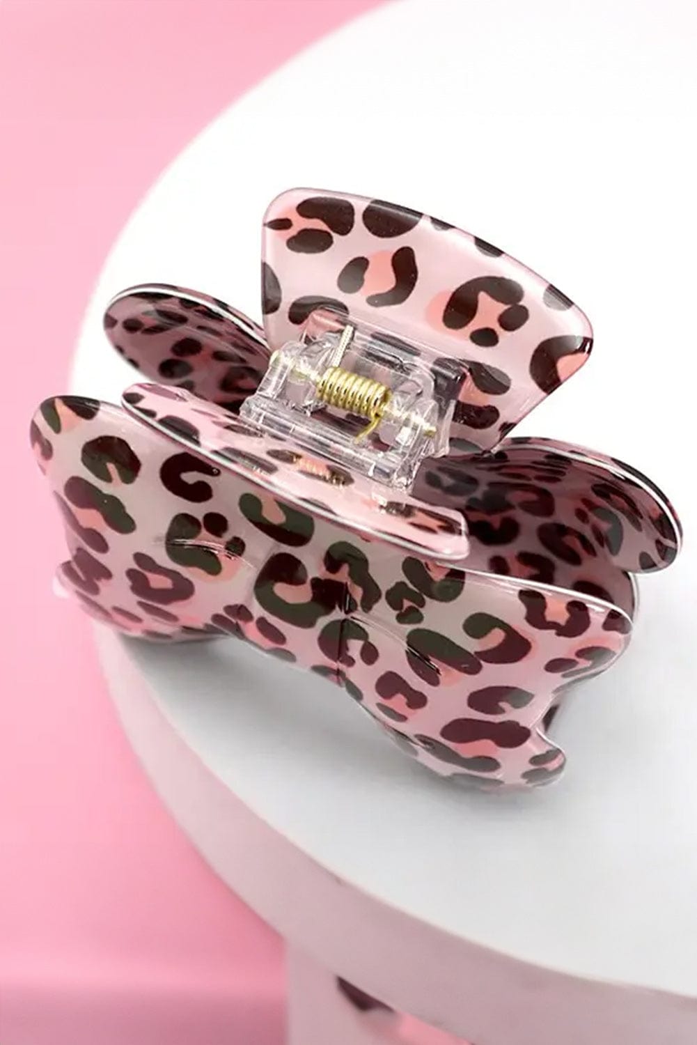 Fierce Pink Leopard Print Bow Claw Hair Clip