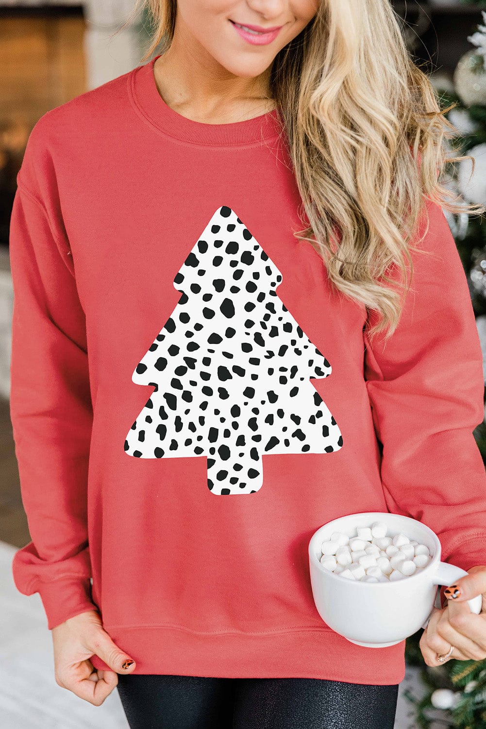 Fierce Red Leopard Print Christmas Tree Sweatshirt