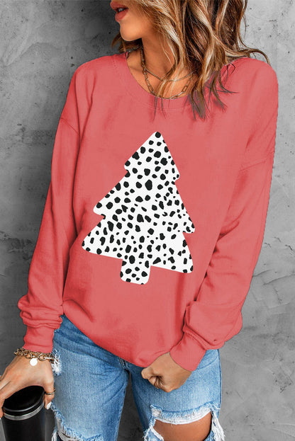 Fierce Red Leopard Print Christmas Tree Sweatshirt