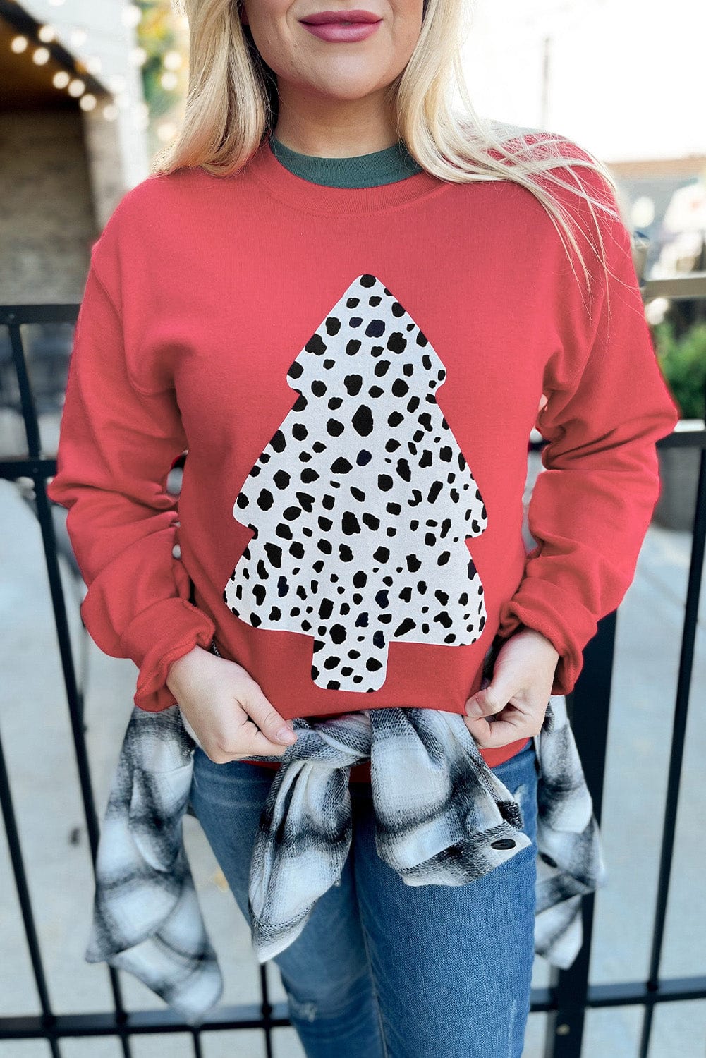 Fierce Red Leopard Print Christmas Tree Sweatshirt