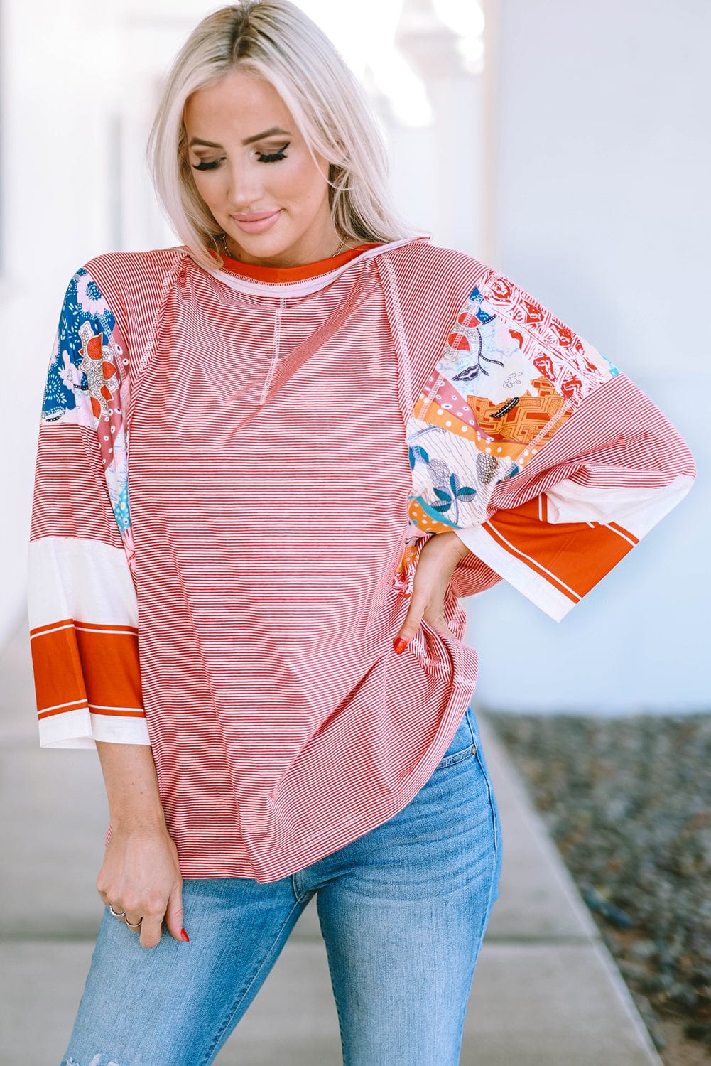 Fiery Pink Striped Patchwork Shift Top