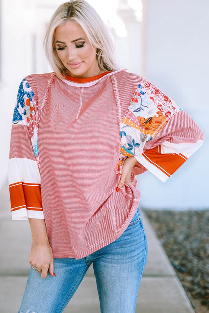 Fiery Pink Striped Patchwork Shift Top