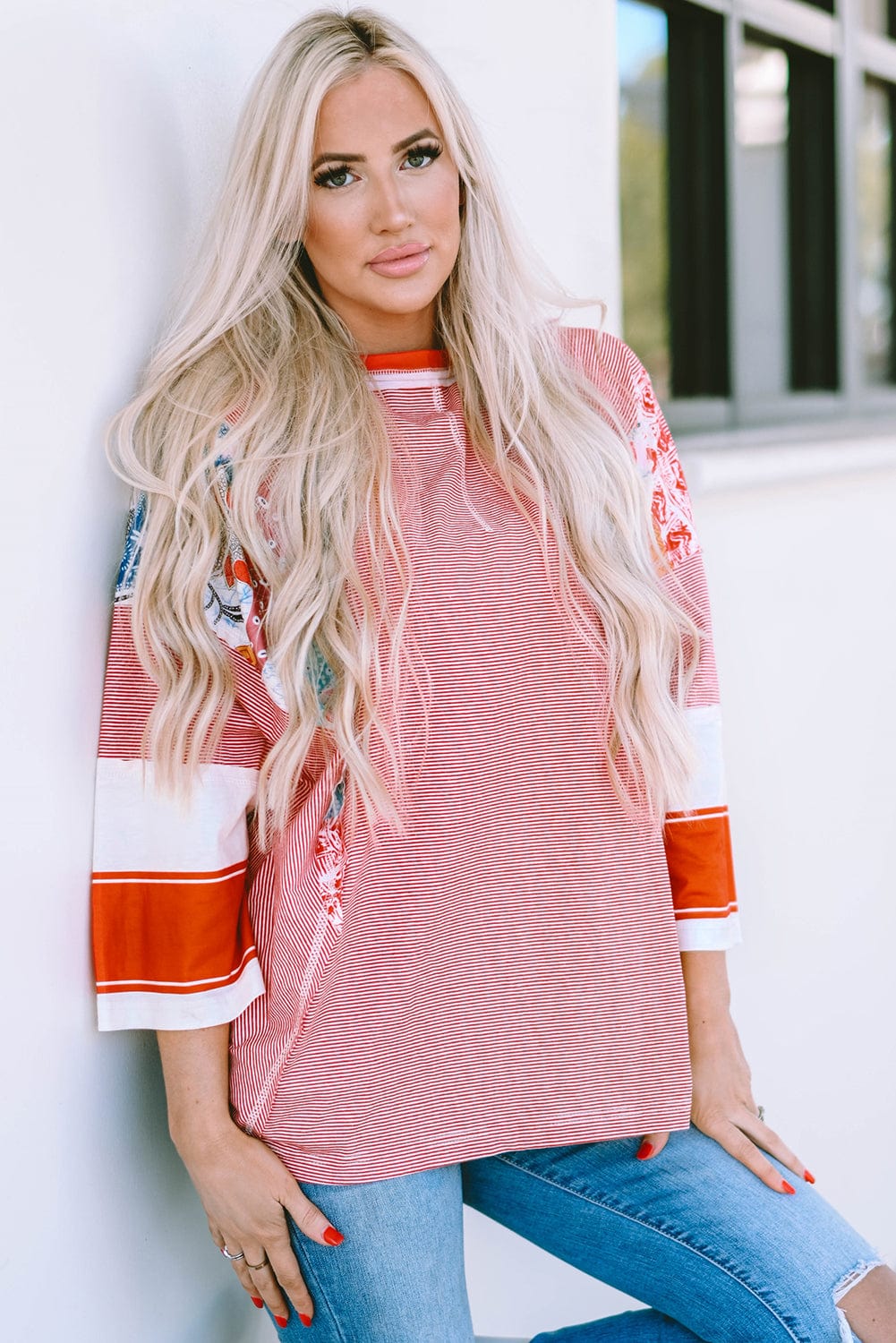 Fiery Pink Striped Patchwork Shift Top