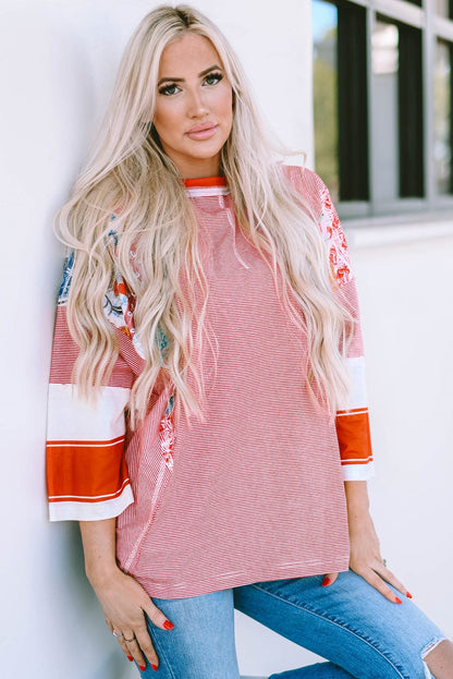 Fiery Pink Striped Patchwork Shift Top