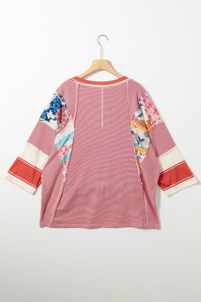 Fiery Pink Striped Patchwork Shift Top