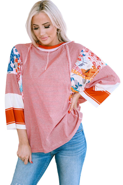 Fiery Pink Striped Patchwork Shift Top