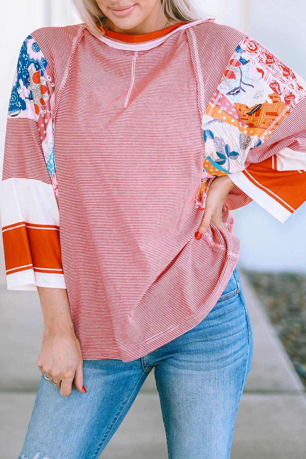 Fiery Pink Striped Patchwork Shift Top