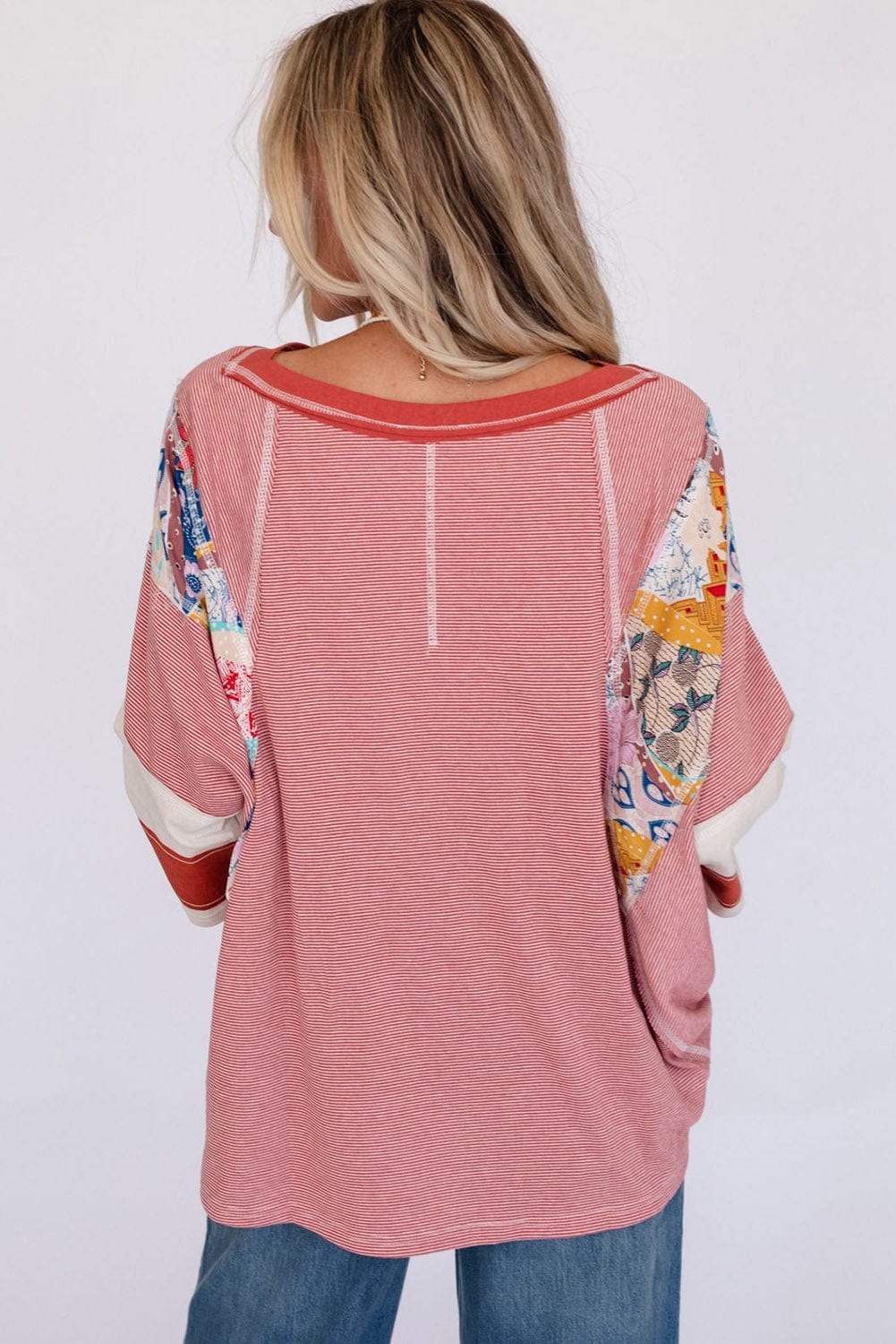 Fiery Pink Striped Patchwork Shift Top