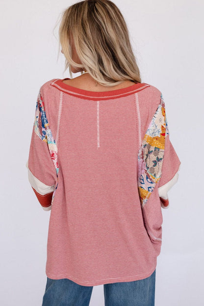 Fiery Pink Striped Patchwork Shift Top