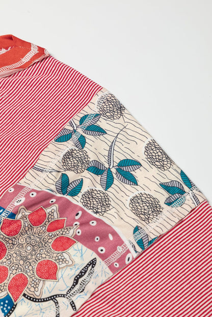 Fiery Pink Striped Patchwork Shift Top