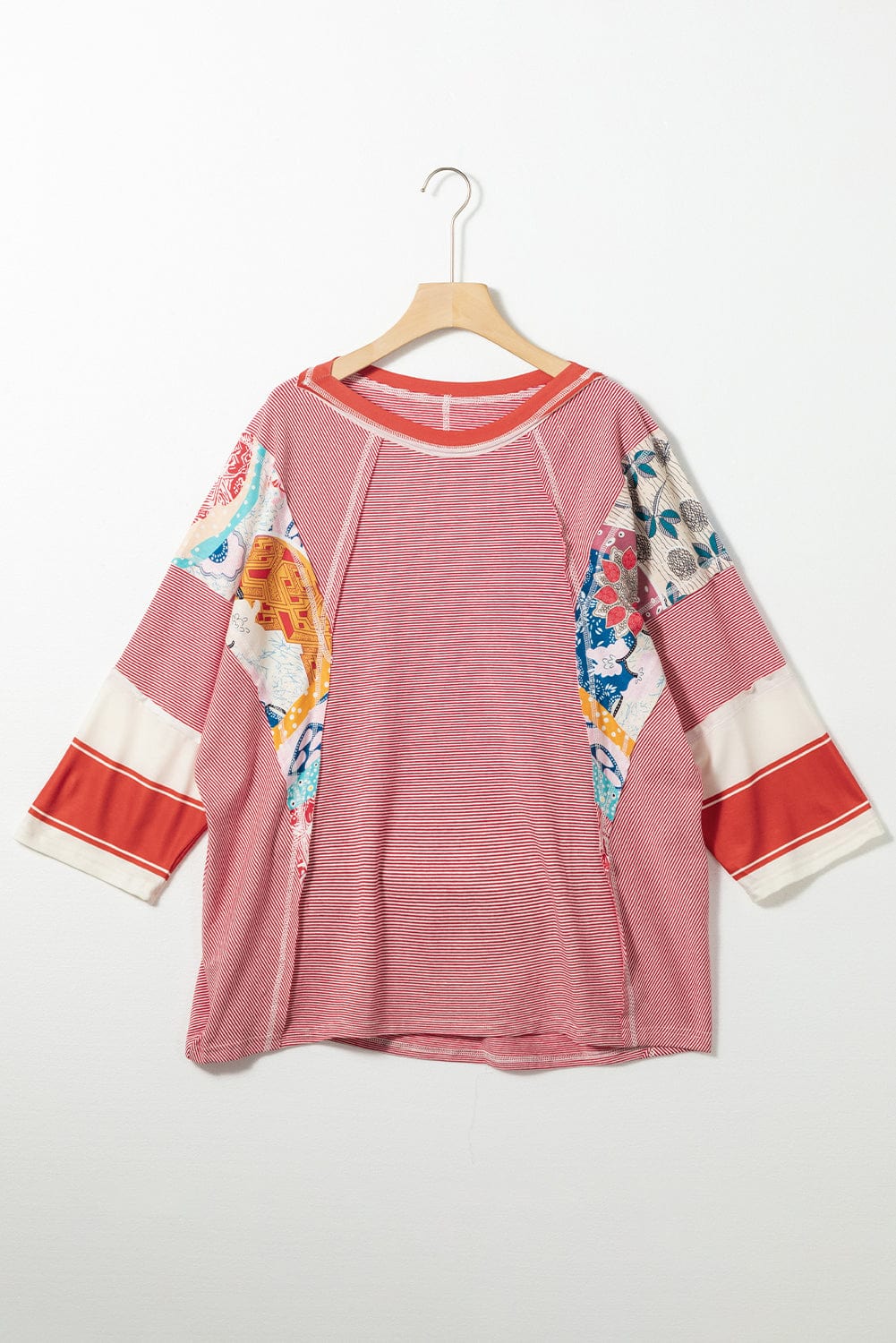 Fiery Pink Striped Patchwork Shift Top