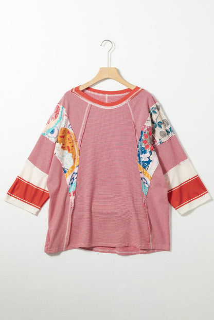 Fiery Pink Striped Patchwork Shift Top