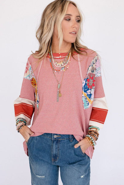 Fiery Pink Striped Patchwork Shift Top