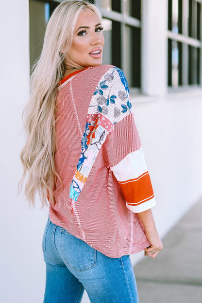 Fiery Pink Striped Patchwork Shift Top