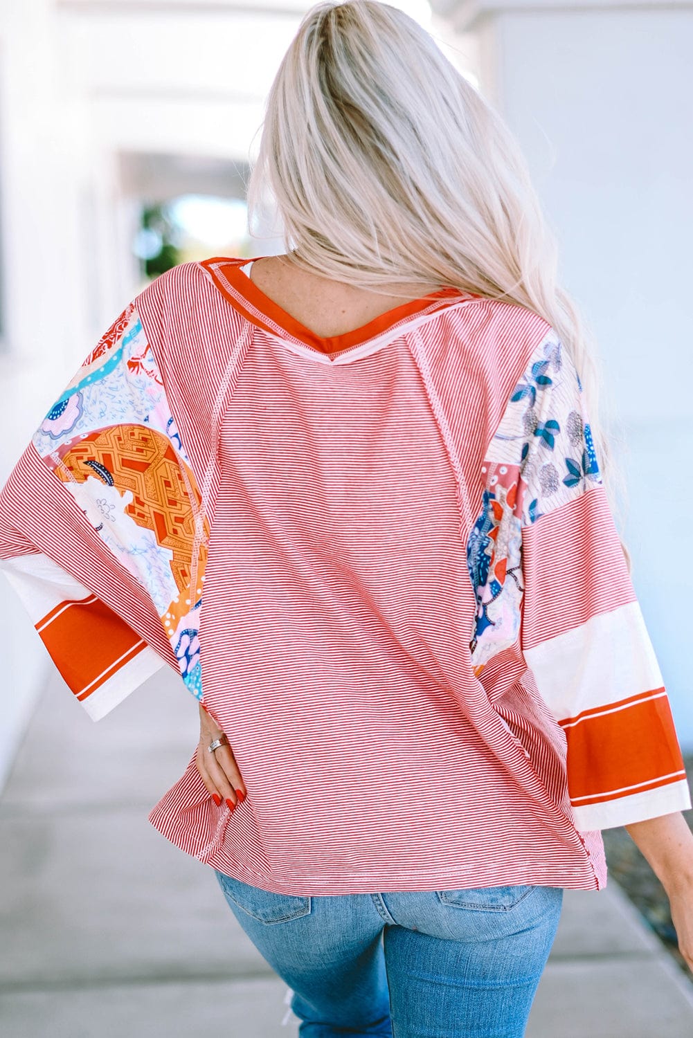 Fiery Pink Striped Patchwork Shift Top