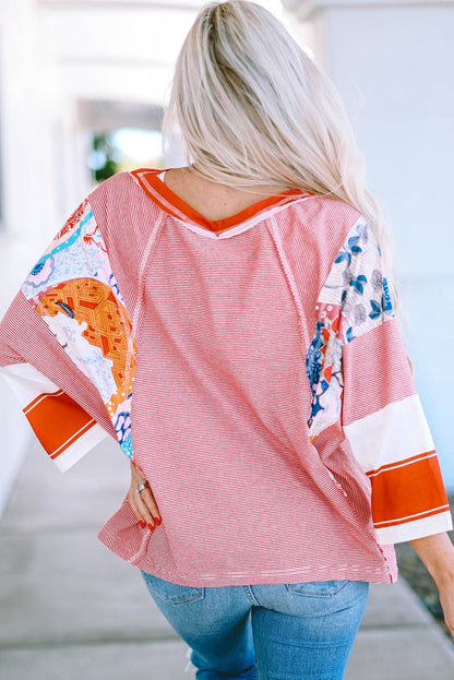 Fiery Pink Striped Patchwork Shift Top