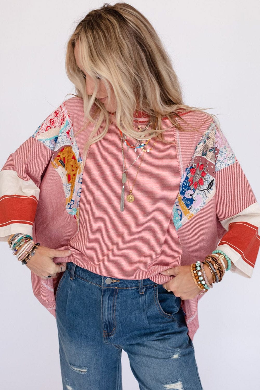 Fiery Pink Striped Patchwork Shift Top