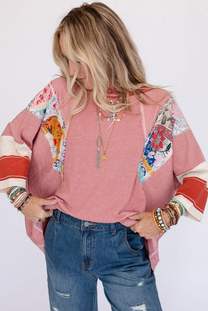Fiery Pink Striped Patchwork Shift Top
