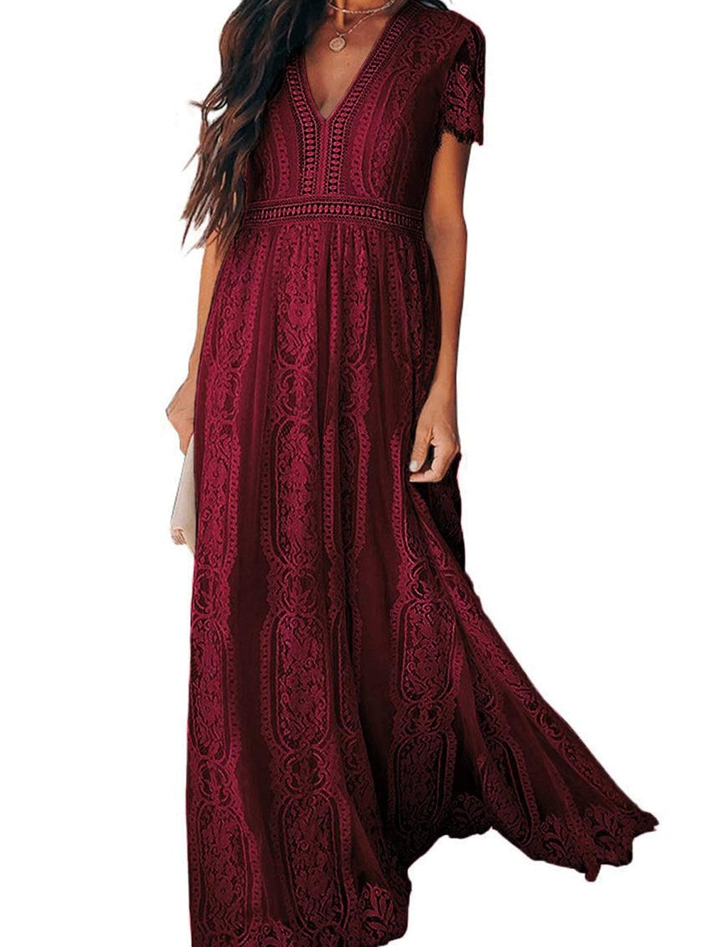 Fiery Red Blue Heartwarming Lace Maxi Dress