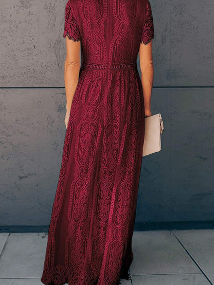 Fiery Red Blue Heartwarming Lace Maxi Dress
