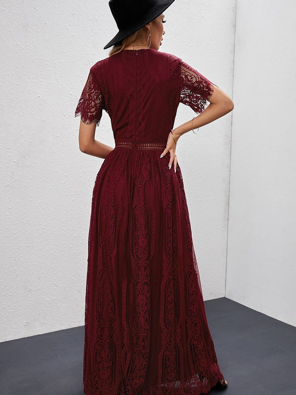 Fiery Red Blue Heartwarming Lace Maxi Dress