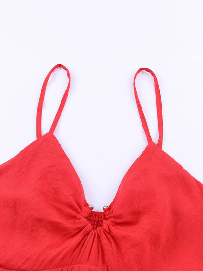 Fiery Red Boho Chic Tiered Maxi Dress with O-ring Detail