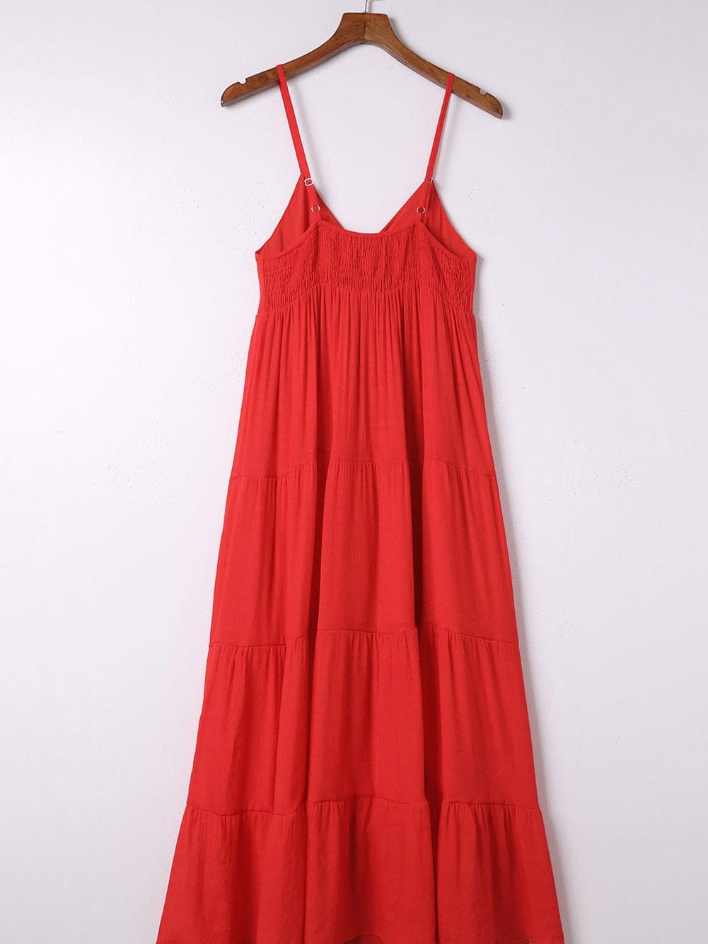 Fiery Red Boho Chic Tiered Maxi Dress with O-ring Detail