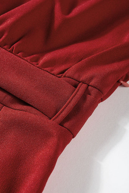 Fiery Red Chic Belted Wide Leg Jumpsuit