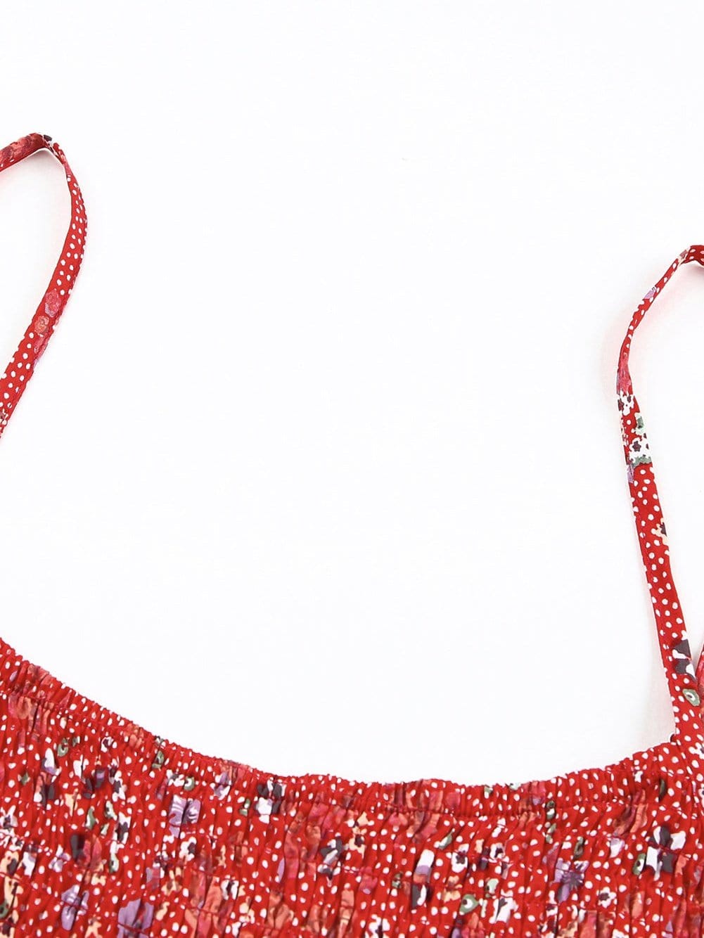 Fiery Red Ditsy Floral Print Smocked Flounce Camisole