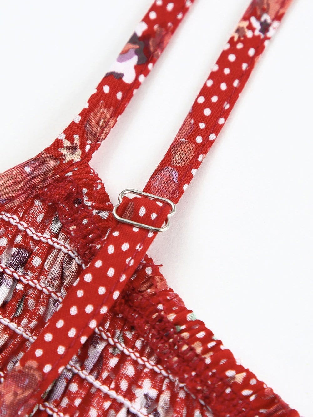 Fiery Red Ditsy Floral Print Smocked Flounce Camisole