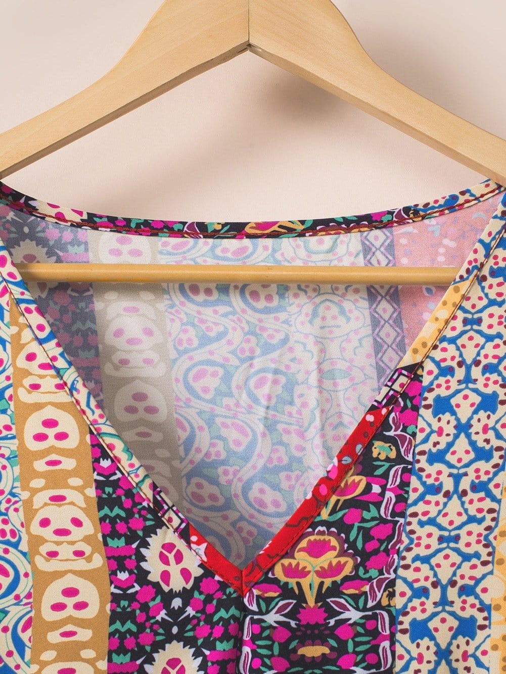 Fiery Red Floral Color Block V Neck Sleeveless Mini Dress