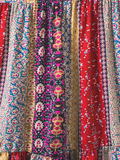 Fiery Red Floral Color Block V Neck Sleeveless Mini Dress