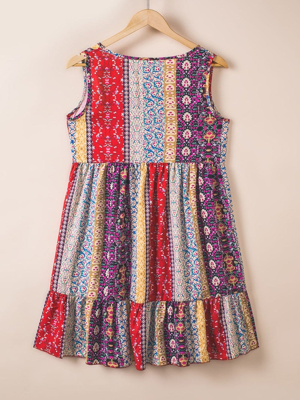 Fiery Red Floral Color Block V Neck Sleeveless Mini Dress