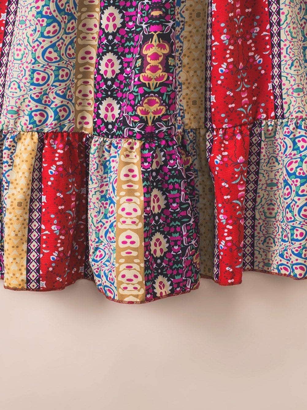 Fiery Red Floral Color Block V Neck Sleeveless Mini Dress