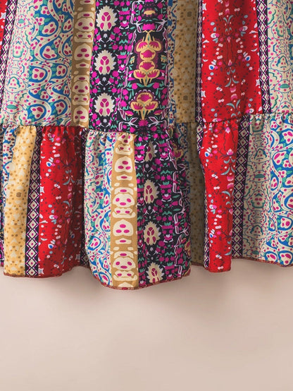 Fiery Red Floral Color Block V Neck Sleeveless Mini Dress