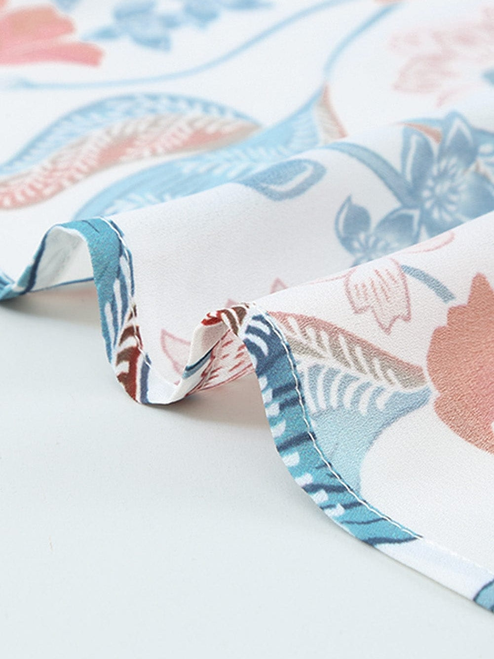 Fiery Red Floral Patchwork Bohemian Blouse with Bubble Sleeves