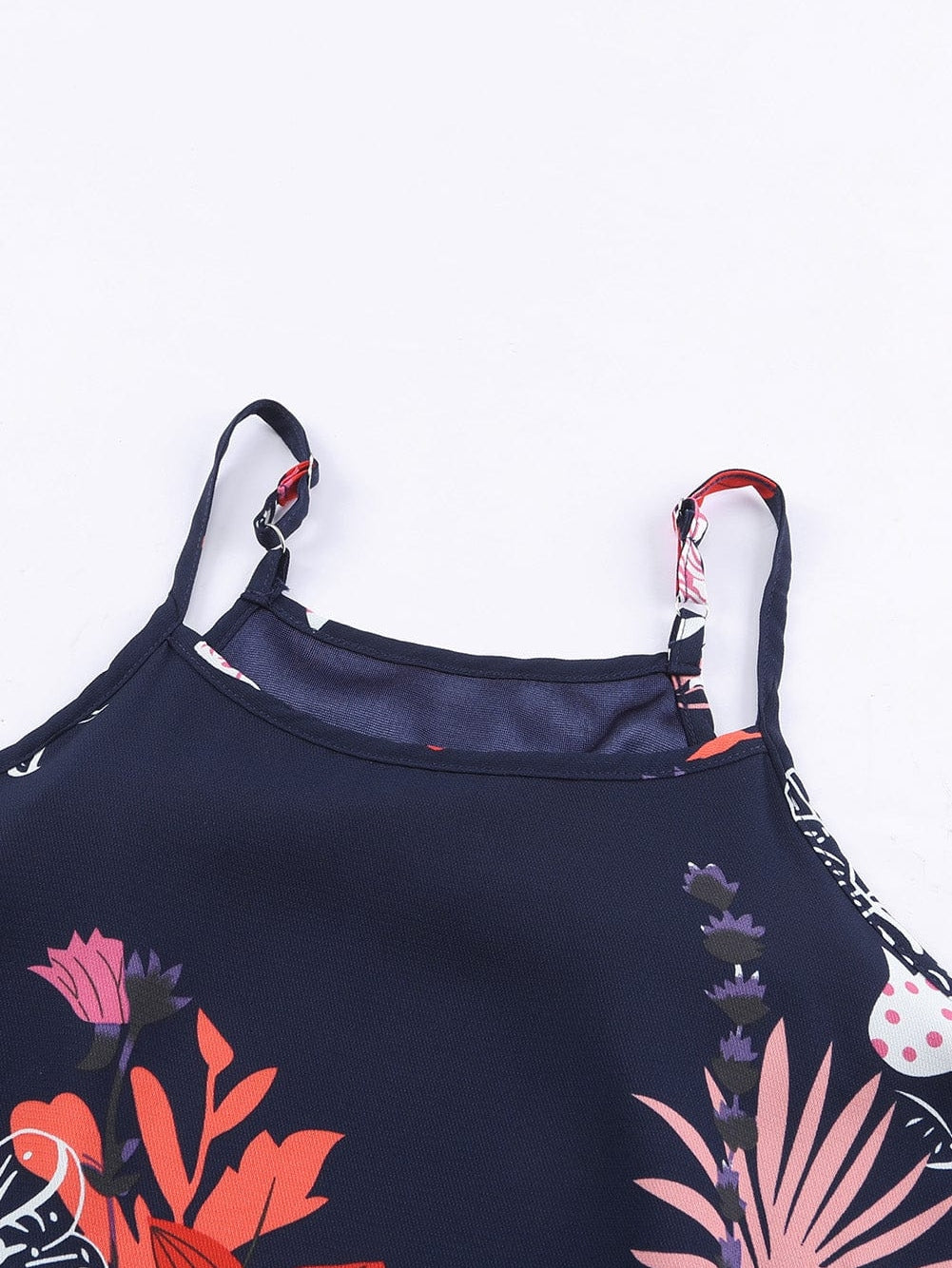 Fiery Red Floral Print Navy Sleeveless Mini Dress