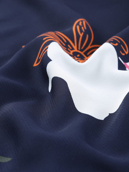 Fiery Red Floral Print Navy Sleeveless Mini Dress