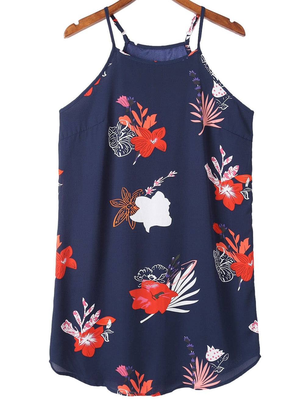 Fiery Red Floral Print Navy Sleeveless Mini Dress