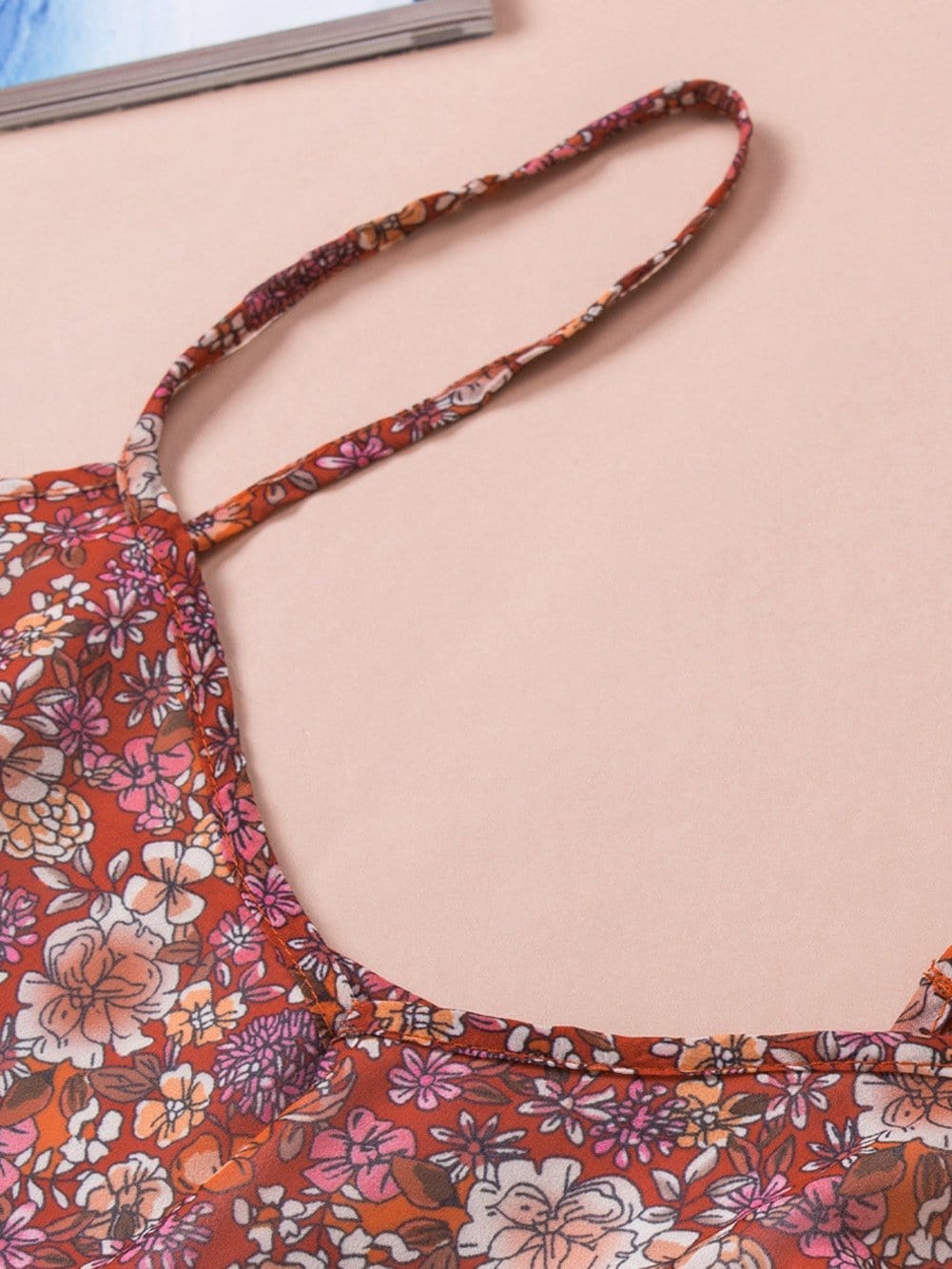 Fiery Red Floral Print Relaxed Spaghetti Strap Tank Top