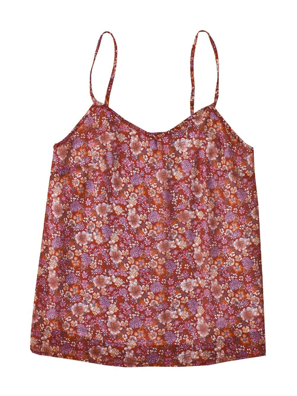 Fiery Red Floral Print Relaxed Spaghetti Strap Tank Top