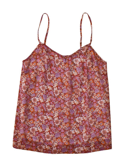 Fiery Red Floral Print Relaxed Spaghetti Strap Tank Top