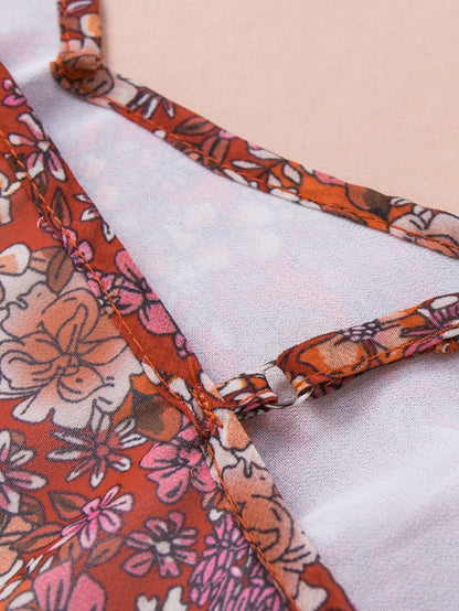 Fiery Red Floral Print Relaxed Spaghetti Strap Tank Top