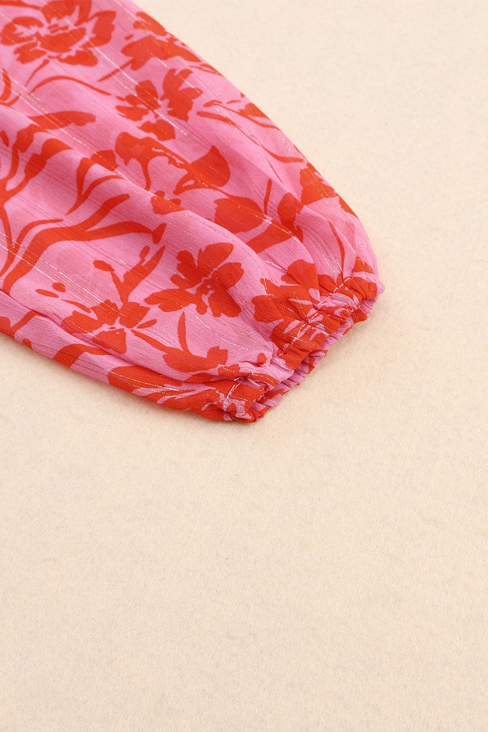 Fiery Red Floral Ruffle Layered Puff Sleeve Wrap Dress