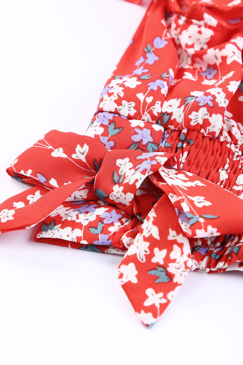 Fiery Red Floral Ruffle Two-Piece Bohemian Set