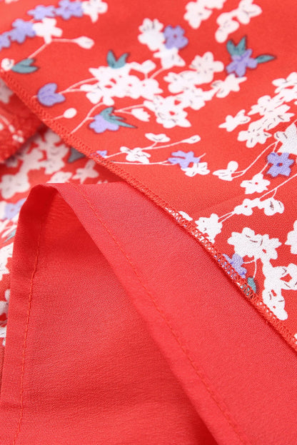 Fiery Red Floral Ruffle Two-Piece Bohemian Set