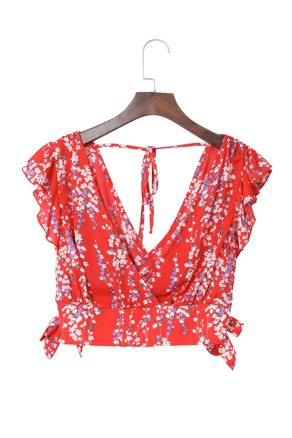 Fiery Red Floral Ruffle Two-Piece Bohemian Set